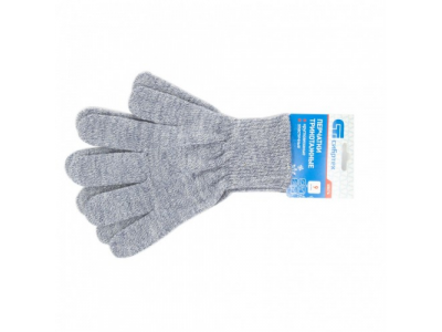 Перчатки трикотажные, акрил, серое мулине, двойная манжета Россия Сибртех