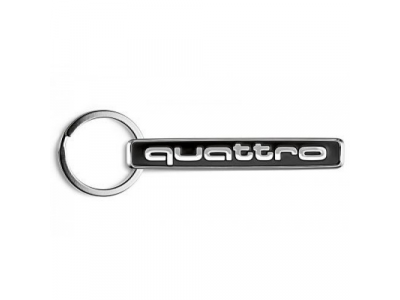 Металлический брелок с карабином Audi Key ring quattro, black/silver, артикул 3181400900 от VAG Металлический брелок с карабином Audi Key ring quattro, black/silver, артикул 3181400900